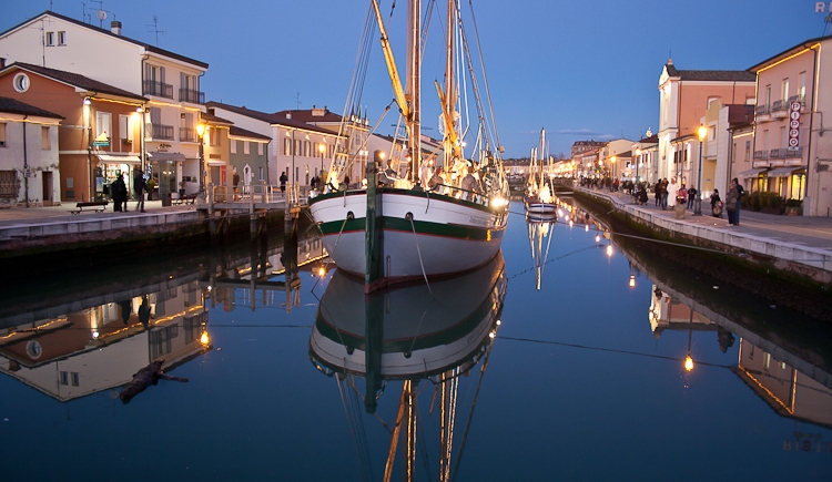 water reflections in Cesenatico's port